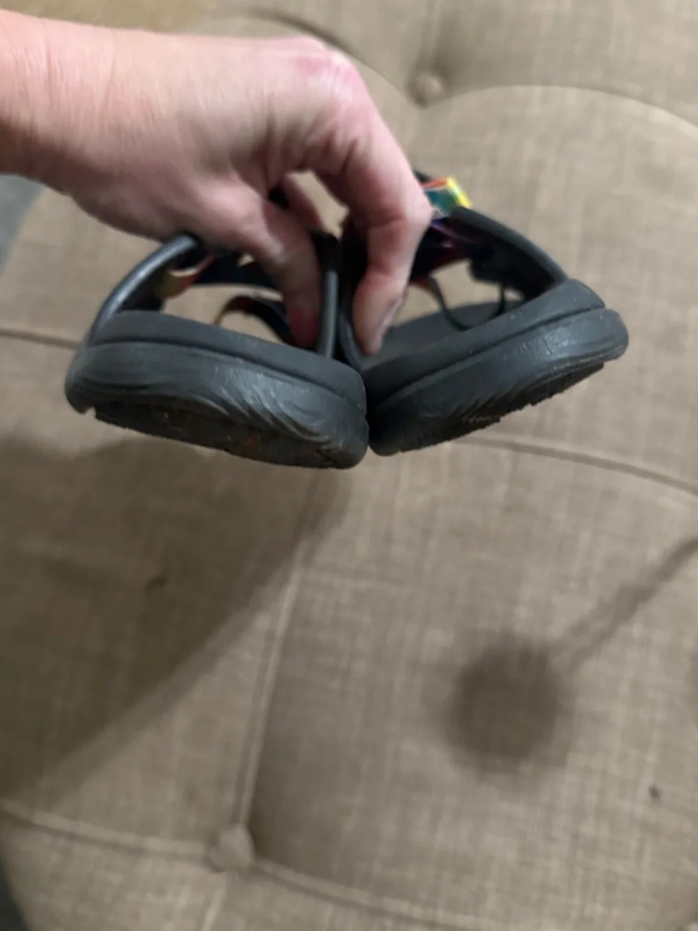 Chaco Kids Black Sandals with Rainbow Tie-Dye Straps